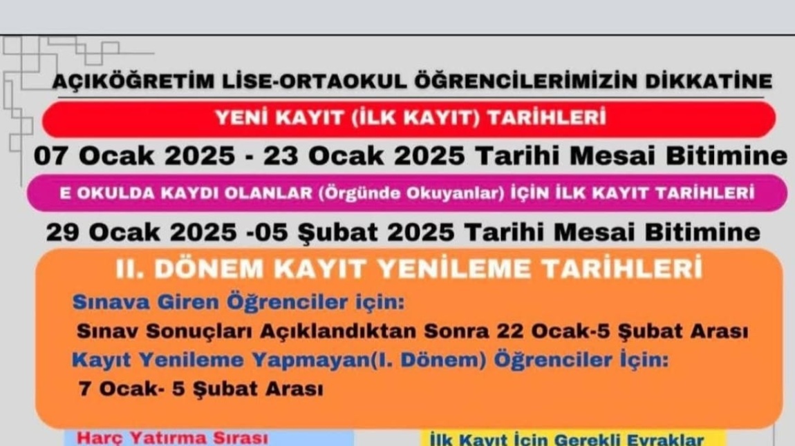 Açık Öğretim Lisesine Kayıt İşlemleri